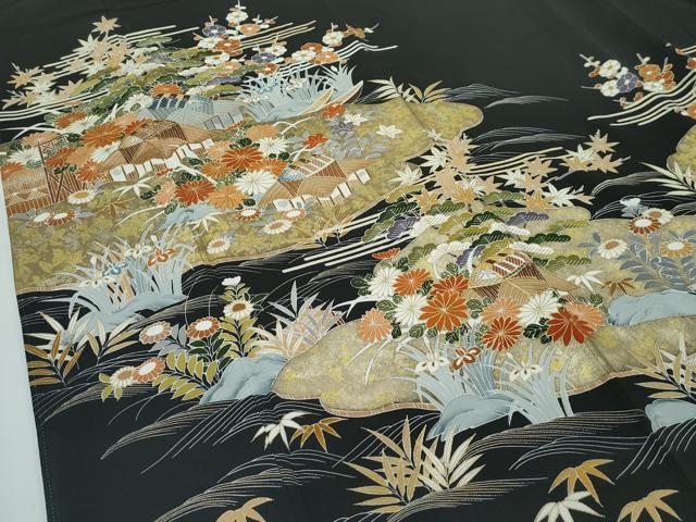 平和屋本店■極上　創業460年・千總　黒留袖　駒刺繍　草花風景文　金彩　逸品　CZAA3991s5