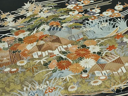 平和屋本店■極上　創業460年・千總　黒留袖　駒刺繍　草花風景文　金彩　逸品　CZAA3991s5