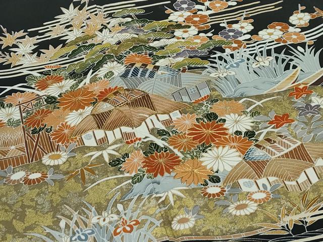 平和屋本店■極上　創業460年・千總　黒留袖　駒刺繍　草花風景文　金彩　逸品　CZAA3991s5