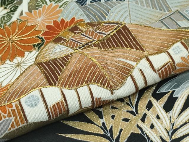 平和屋本店■極上　創業460年・千總　黒留袖　駒刺繍　草花風景文　金彩　逸品　CZAA3991s5