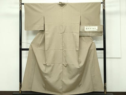 平和屋着物▽極上 塩沢ちりめん 単衣 縞 利休茶色地 証紙付き 逸品 CZAA3994s5