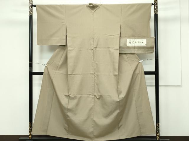 平和屋着物▽極上 塩沢ちりめん 単衣 縞 利休茶色地 証紙付き 逸品 CZAA3994s5