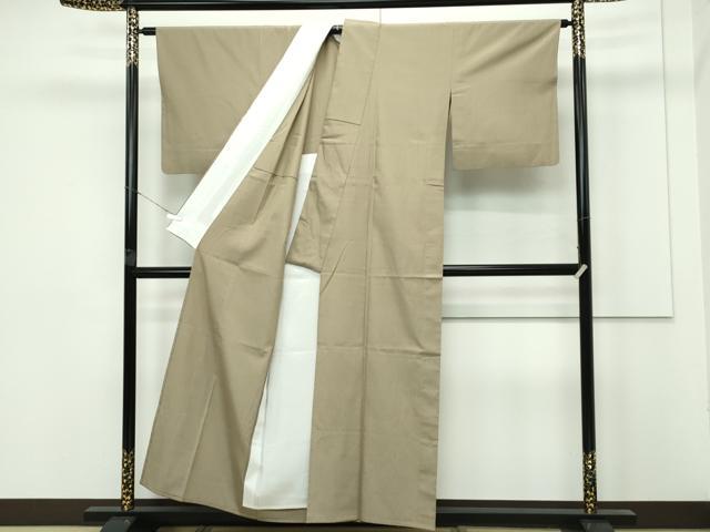 平和屋着物▽極上 塩沢ちりめん 単衣 縞 利休茶色地 証紙付き 逸品 CZAA3994s5