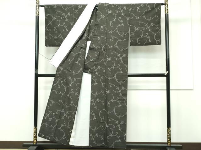 平和屋着物■極上　士乎路紬　単衣　唐草　加納別誂　藍媚茶色地　証紙付き　逸品　CZAA3996s5