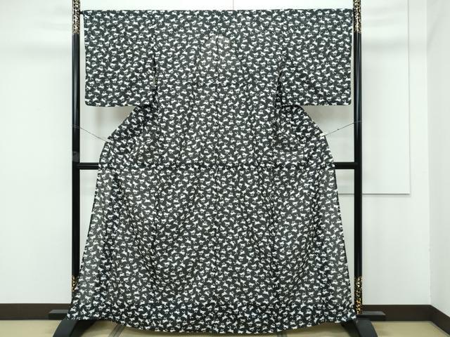 平和屋着物＊極上 夏物 小紋 絽 跳び兎 黒地 洗える着物 逸品 CZAA3998s5