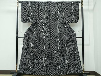 平和屋着物∴極上 夏物 浴衣 有松鳴海絞り 草花間道 黒地 綿 逸品 CZAA4001s5