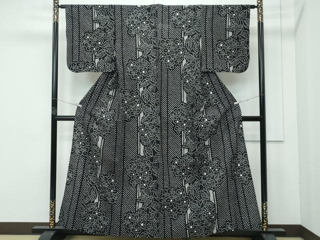 平和屋着物∴極上 夏物 浴衣 有松鳴海絞り 草花間道 黒地 綿 逸品 CZAA4001s5
