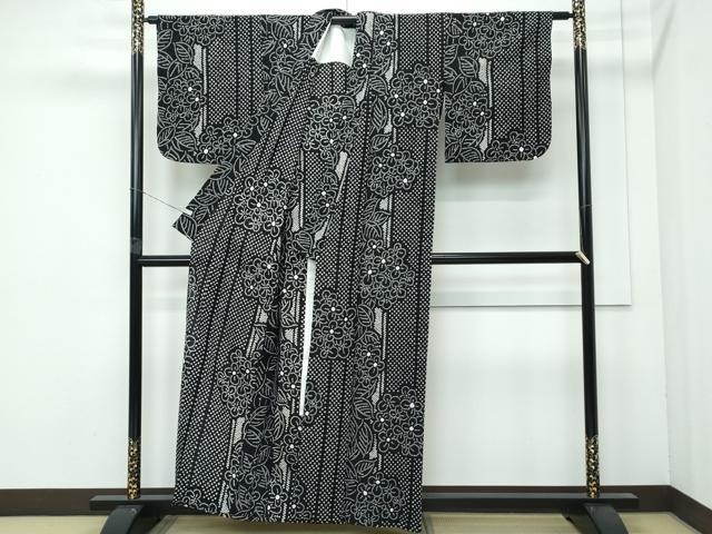 平和屋着物∴極上 夏物 浴衣 有松鳴海絞り 草花間道 黒地 綿 逸品 CZAA4001s5