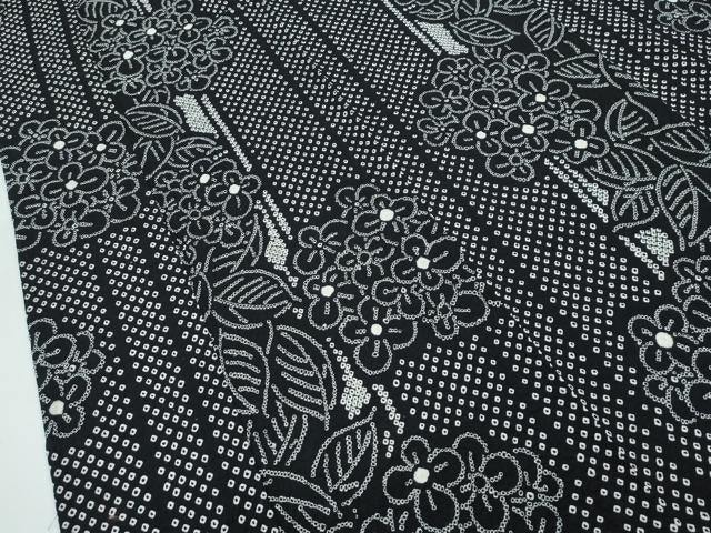 平和屋着物∴極上 夏物 浴衣 有松鳴海絞り 草花間道 黒地 綿 逸品 CZAA4001s5