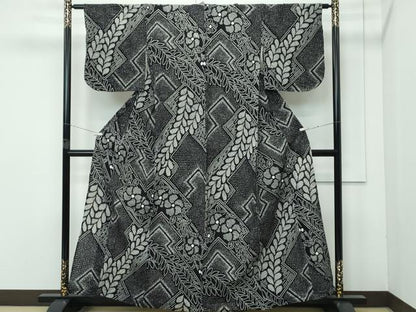 平和屋着物∴極上 夏物 浴衣 有松鳴海絞り 枝垂れ花文 黒地 綿 逸品 CZAA4002s5