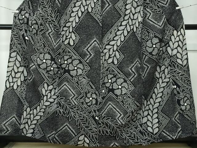平和屋着物∴極上 夏物 浴衣 有松鳴海絞り 枝垂れ花文 黒地 綿 逸品 CZAA4002s5