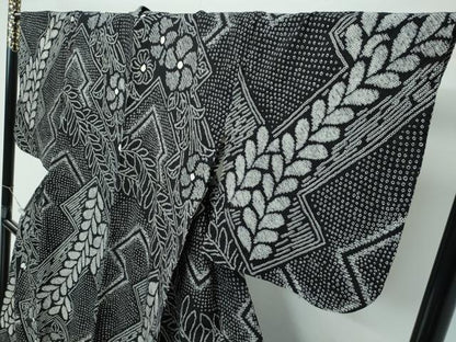 平和屋着物∴極上 夏物 浴衣 有松鳴海絞り 枝垂れ花文 黒地 綿 逸品 CZAA4002s5