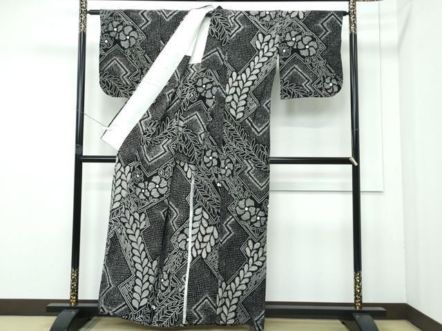 平和屋着物∴極上 夏物 浴衣 有松鳴海絞り 枝垂れ花文 黒地 綿 逸品 CZAA4002s5