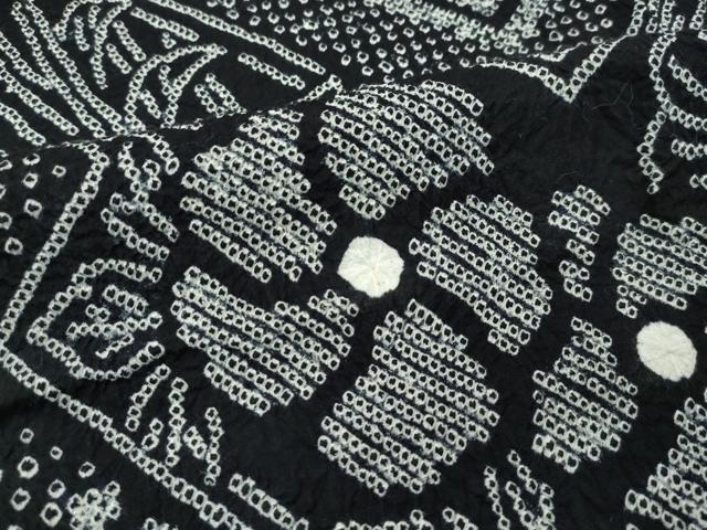 平和屋着物∴極上 夏物 浴衣 有松鳴海絞り 枝垂れ花文 黒地 綿 逸品 CZAA4002s5