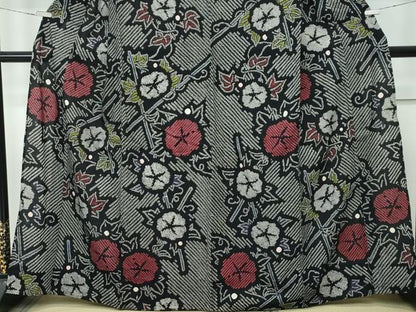 平和屋着物∴極上　夏物　浴衣　有松鳴海絞り　朝顔　黒地　綿　逸品　CZAA5751s6