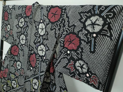 平和屋着物∴極上　夏物　浴衣　有松鳴海絞り　朝顔　黒地　綿　逸品　CZAA5751s6
