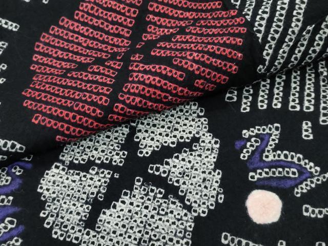 平和屋着物∴極上　夏物　浴衣　有松鳴海絞り　朝顔　黒地　綿　逸品　CZAA5751s6