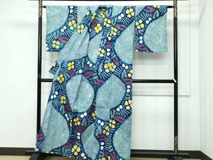 平和屋着物∴極上 夏物 浴衣 有松鳴海絞り 流水草花文 綿 逸品 CZAA4007s5