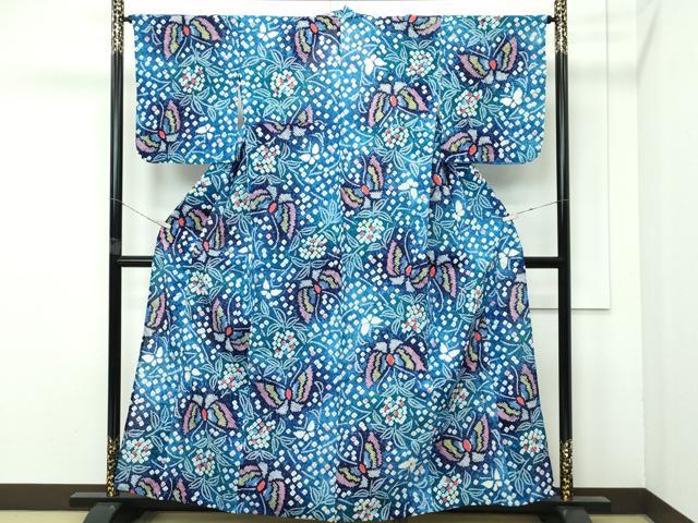 平和屋着物∴極上 夏物 浴衣 有松鳴海絞り 舞蝶文 綿 逸品 CZAA4014s5