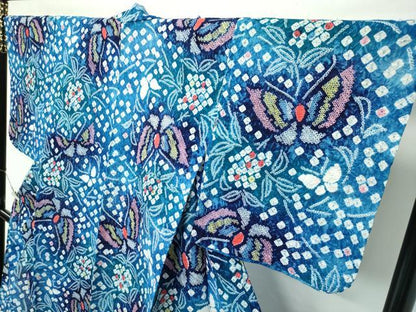 平和屋着物∴極上 夏物 浴衣 有松鳴海絞り 舞蝶文 綿 逸品 CZAA4014s5