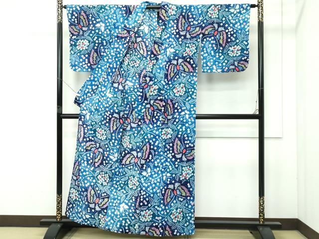 平和屋着物∴極上 夏物 浴衣 有松鳴海絞り 舞蝶文 綿 逸品 CZAA4014s5