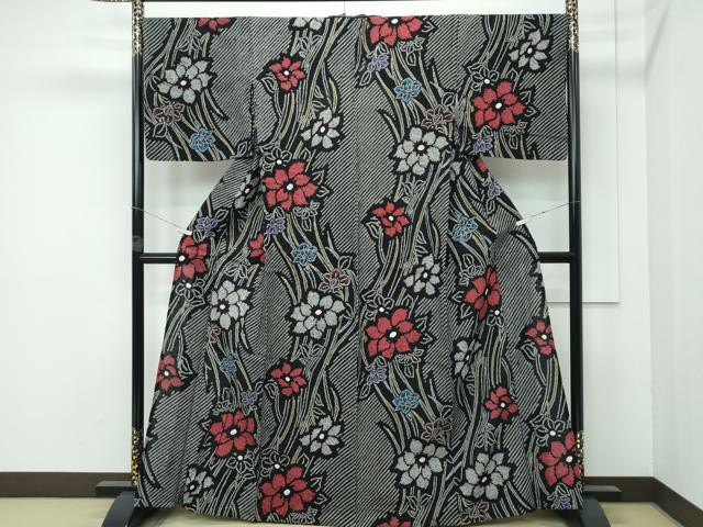 平和屋着物∴極上 夏物 浴衣 有松鳴海絞り 草花文 黒地 綿 逸品 CZAA4015s5