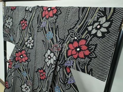 平和屋着物∴極上 夏物 浴衣 有松鳴海絞り 草花文 黒地 綿 逸品 CZAA4015s5