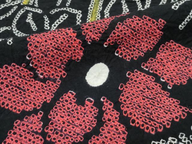 平和屋着物∴極上 夏物 浴衣 有松鳴海絞り 草花文 黒地 綿 逸品 CZAA4015s5