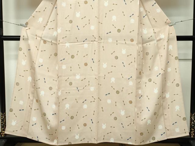 平和屋本店＊極上 夏物 人形作家・ホリヒロシ 小紋 絽 花兎 薄香色地 逸品 未使用 CZAA4016s5