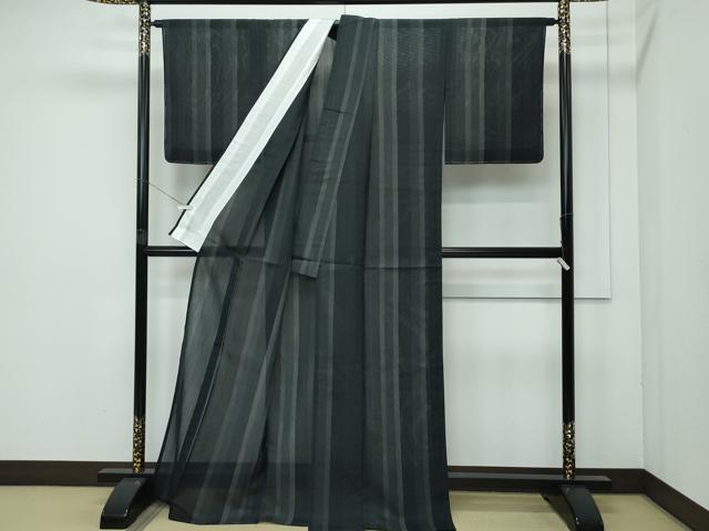 平和屋着物＊極上 夏物 夏結城 100亀甲 間道 黒地 証紙付き 逸品 未使用 CZAA4024s5