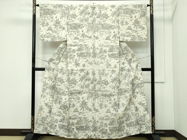 平和屋着物▽極上 生紬 単衣 風景文 逸品 未使用 CZAA4025s5