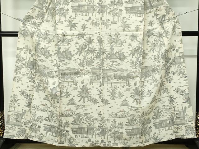 平和屋着物▽極上 生紬 単衣 風景文 逸品 未使用 CZAA4025s5