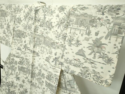 平和屋着物▽極上 生紬 単衣 風景文 逸品 未使用 CZAA4025s5