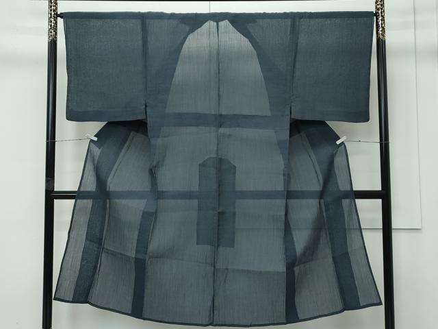 平和屋着物＊極上 男性 夏物 本場小千谷ちぢみ 色無地 錆鉄御納戸色 麻 逸品 CZAA4030s5