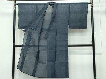 平和屋着物＊極上 男性 夏物 本場小千谷ちぢみ 色無地 錆鉄御納戸色 麻 逸品 CZAA4030s5