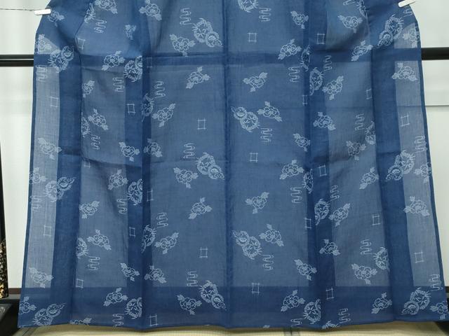 平和屋着物■極上　夏物　本場小千谷ちぢみ　笹松牡丹文　藍鉄色地　麻　逸品　未使用　CZAA4038s5