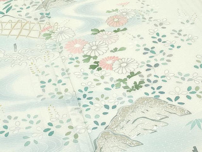 平和屋本店＊極上 夏物 訪問着 絽 駒刺繍 流水風景文 暈し染め 金銀彩 砂色地 三越扱い 逸品 未使用 CZAA4039s5