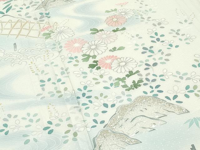 平和屋本店＊極上 夏物 訪問着 絽 駒刺繍 流水風景文 暈し染め 金銀彩 砂色地 三越扱い 逸品 未使用 CZAA4039s5