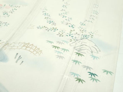 平和屋本店＊極上 夏物 訪問着 絽 駒刺繍 流水風景文 暈し染め 金銀彩 砂色地 三越扱い 逸品 未使用 CZAA4039s5