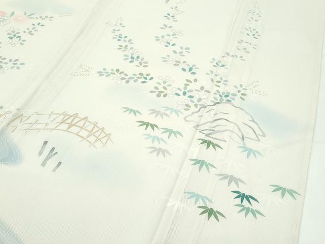 平和屋本店＊極上 夏物 訪問着 絽 駒刺繍 流水風景文 暈し染め 金銀彩 砂色地 三越扱い 逸品 未使用 CZAA4039s5