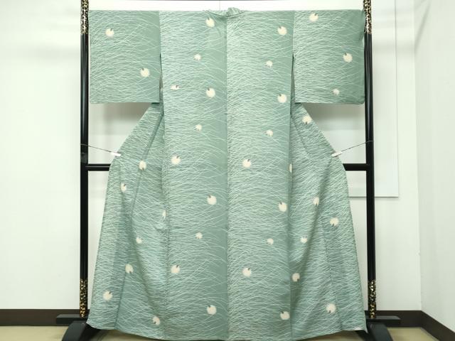 平和屋着物＊極上 夏物 小紋 絽 蛍暈し 蛍芝草文 老竹色地 逸品 CZAA4042s5