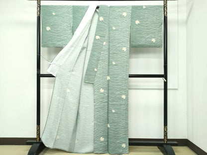 平和屋着物＊極上 夏物 小紋 絽 蛍暈し 蛍芝草文 老竹色地 逸品 CZAA4042s5