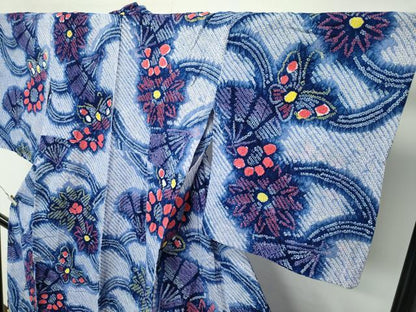 平和屋着物∴極上 夏物 浴衣 有松鳴海絞り 花蝶扇文 綿 逸品 CZAA4053s5