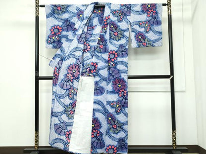平和屋着物∴極上 夏物 浴衣 有松鳴海絞り 花蝶扇文 綿 逸品 CZAA4053s5