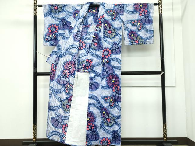 平和屋着物∴極上 夏物 浴衣 有松鳴海絞り 花蝶扇文 綿 逸品 CZAA4053s5
