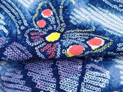 平和屋着物∴極上 夏物 浴衣 有松鳴海絞り 花蝶扇文 綿 逸品 CZAA4053s5