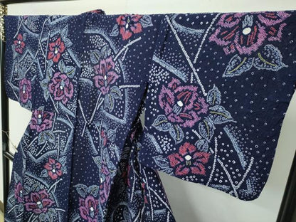 平和屋着物∴極上 夏物 浴衣 有松鳴海絞り 地紙花文 綿 逸品 未使用 CZAA4058s5