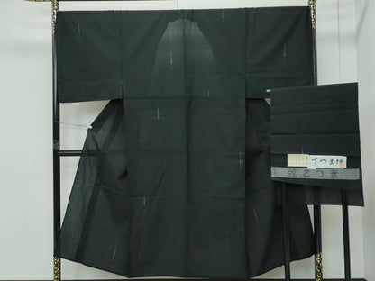 平和屋本店■極上　男性　綿薩摩　木綿　キングサイズ　さつま絣　黒地　証紙付き　逸品　未使用　CZAA4061s5