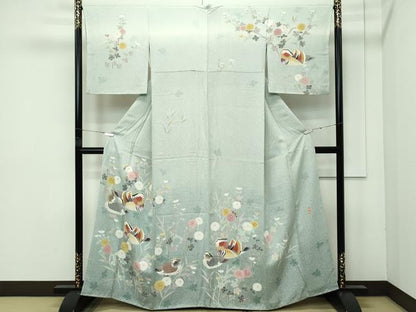 平和屋着物●極上 訪問着 作家物 友禅 鴛鴦花文 たたき染め 逸品 CZAA4065s5