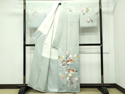 平和屋着物●極上 訪問着 作家物 友禅 鴛鴦花文 たたき染め 逸品 CZAA4065s5